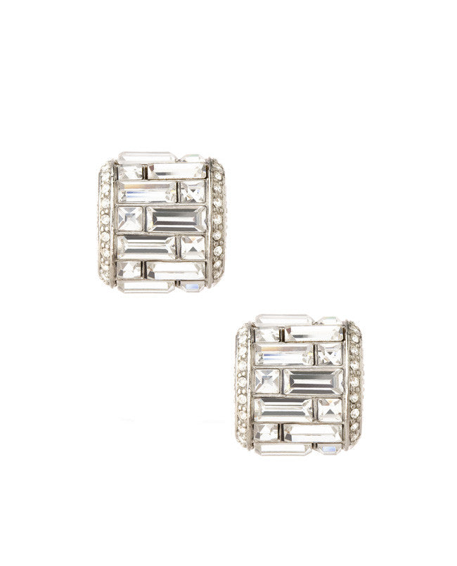 Deco Crystal Baguette Button Earrings