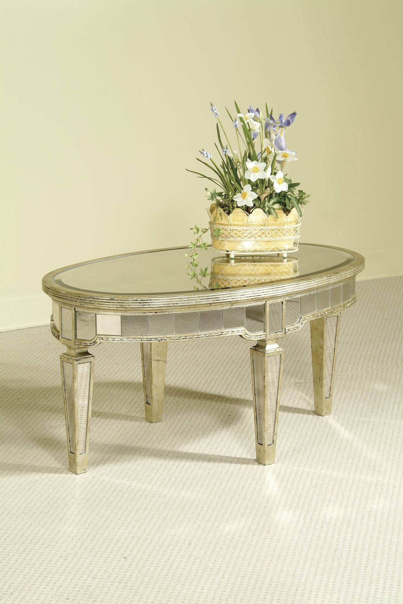Mirrored Oval Cocktail Table