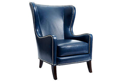 Keaton Leather Wingback Chair in Navy