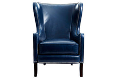 Keaton Leather Wingback Chair in Navy